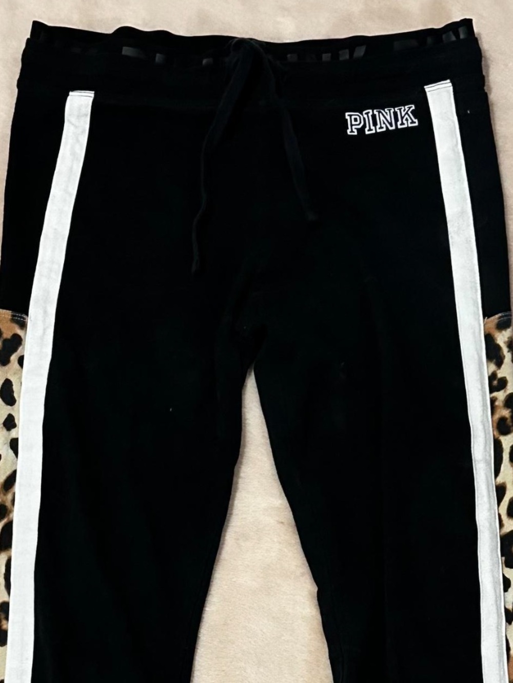 PINK Victoria's Secret Girls' Black Sweatpants with Leopard Cheetah Print Stripe